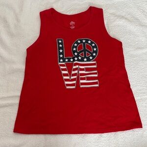 Red Kids Tank Top with Patriotic Love Graphic